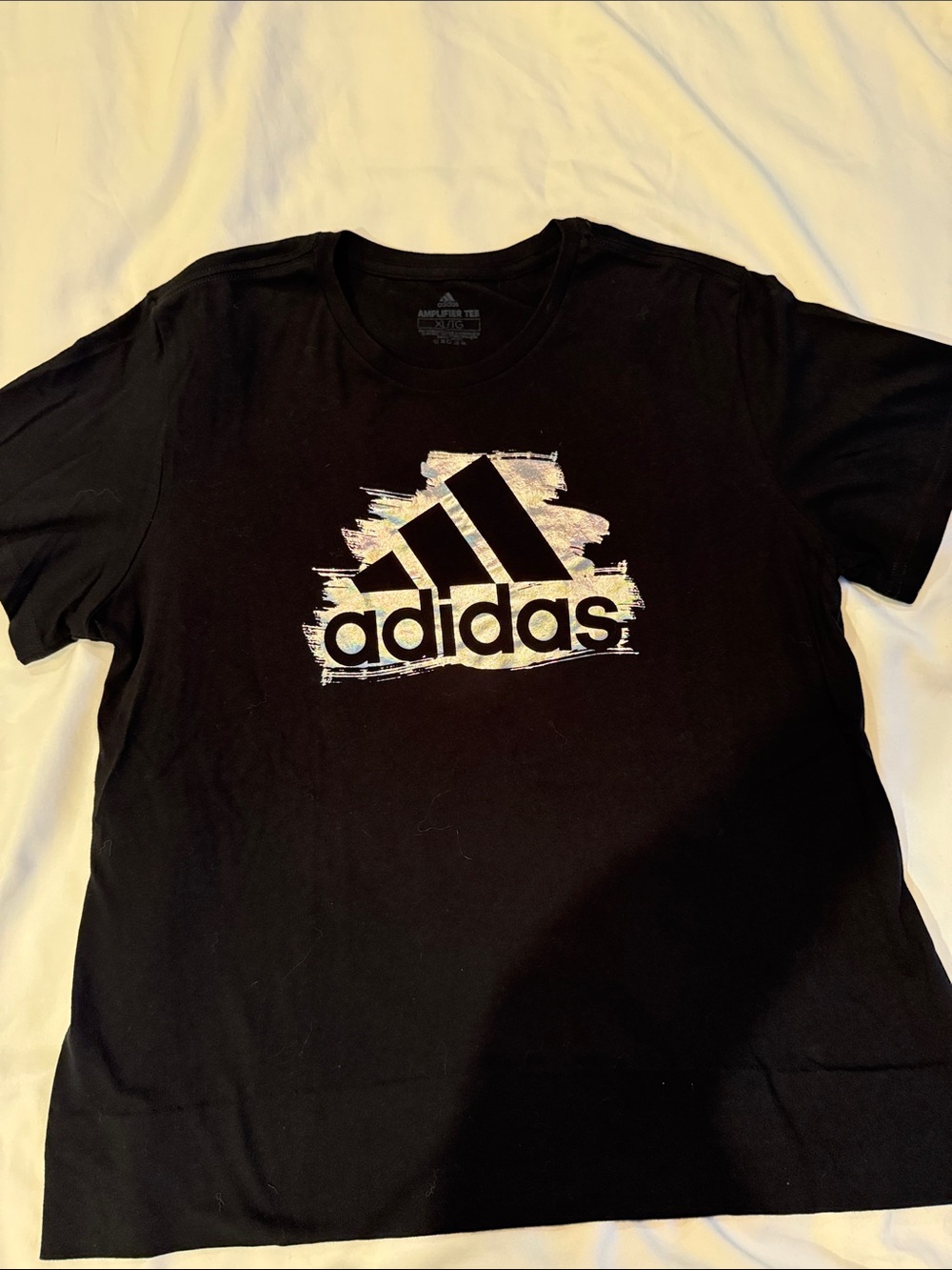 adidas Black Tee with Iridescent Brushstroke Logo